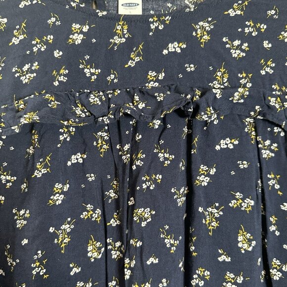 Old Navy Navy Yellow Ditsy Floral Peasant Blouse Large Boho Cottagecore - Picture 3 of 14